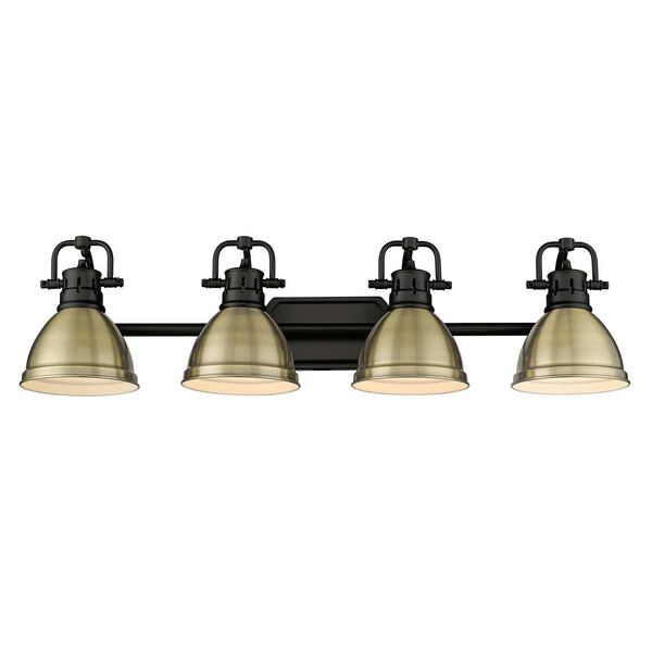 Duncan Matte Black Four-Light Vanity Light with Aged Brass, image 2